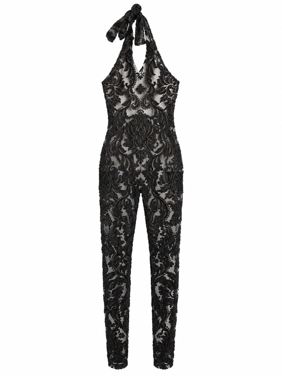 Fashion Nova Pants - Fashion Nova Victoria Halter Lace Jumpsuit – Black